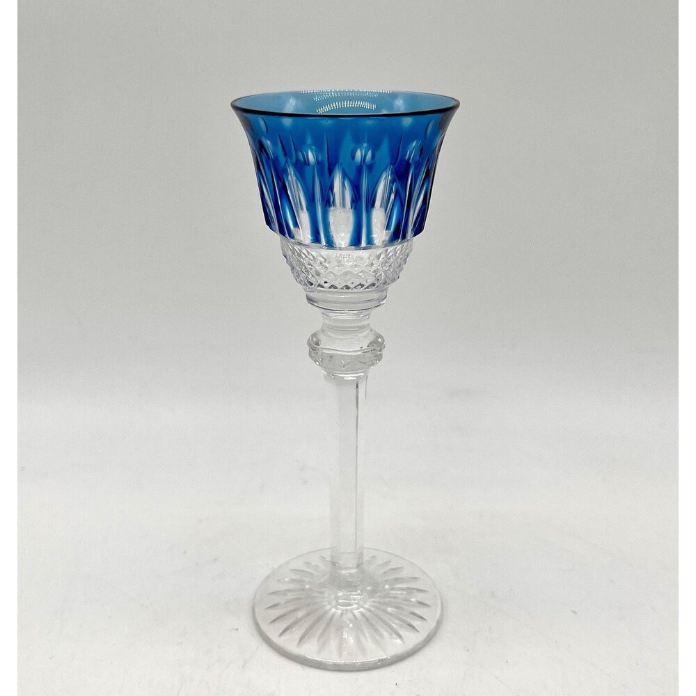 Saint Louis Crystal France TOMMY Blue Cordial Glass 5 1/4" Cut to Clear